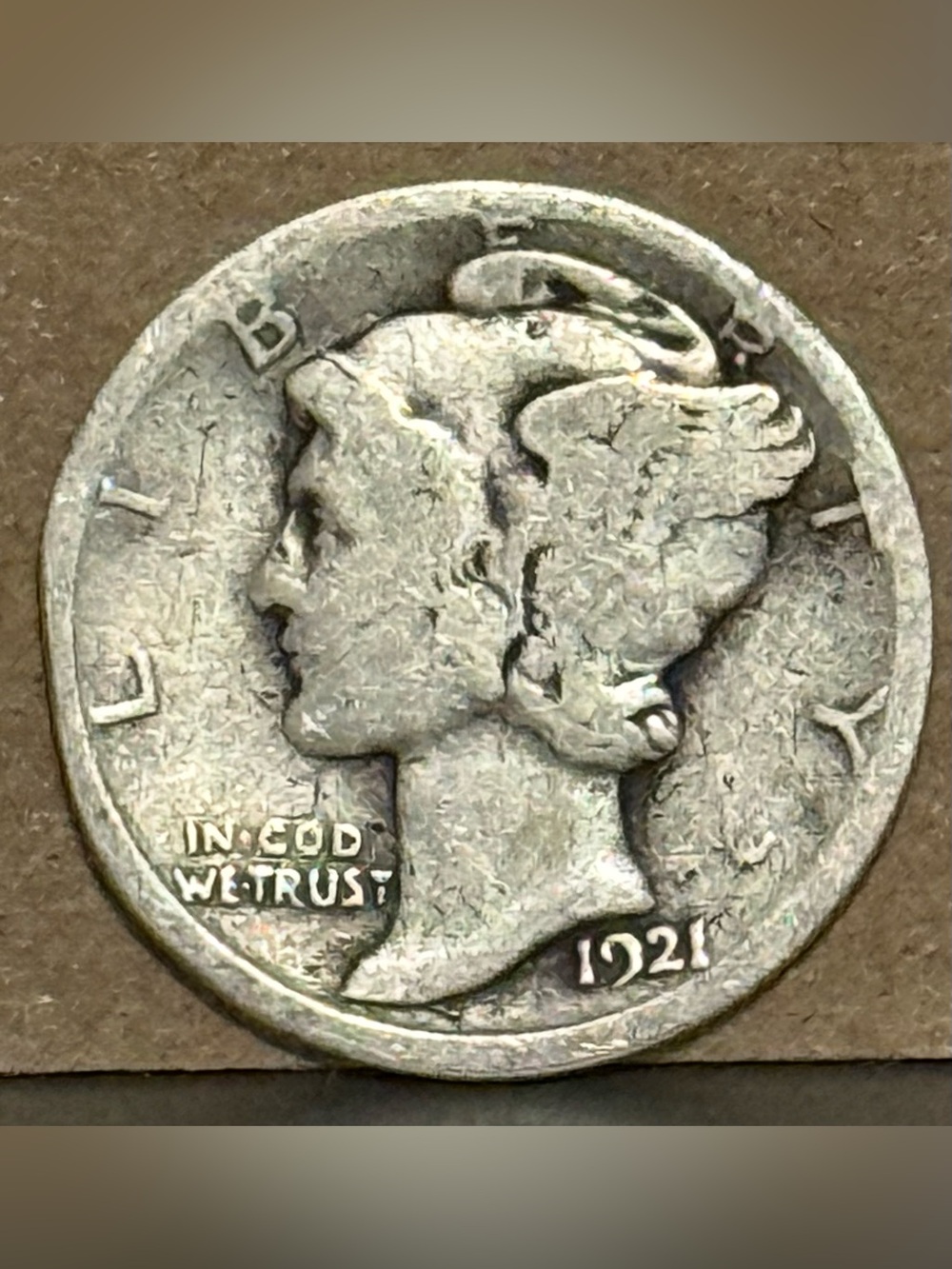 1921 D Mercury Dime 10c • KEY DATE • Ungraded G/VG Details (Edge Damage)
